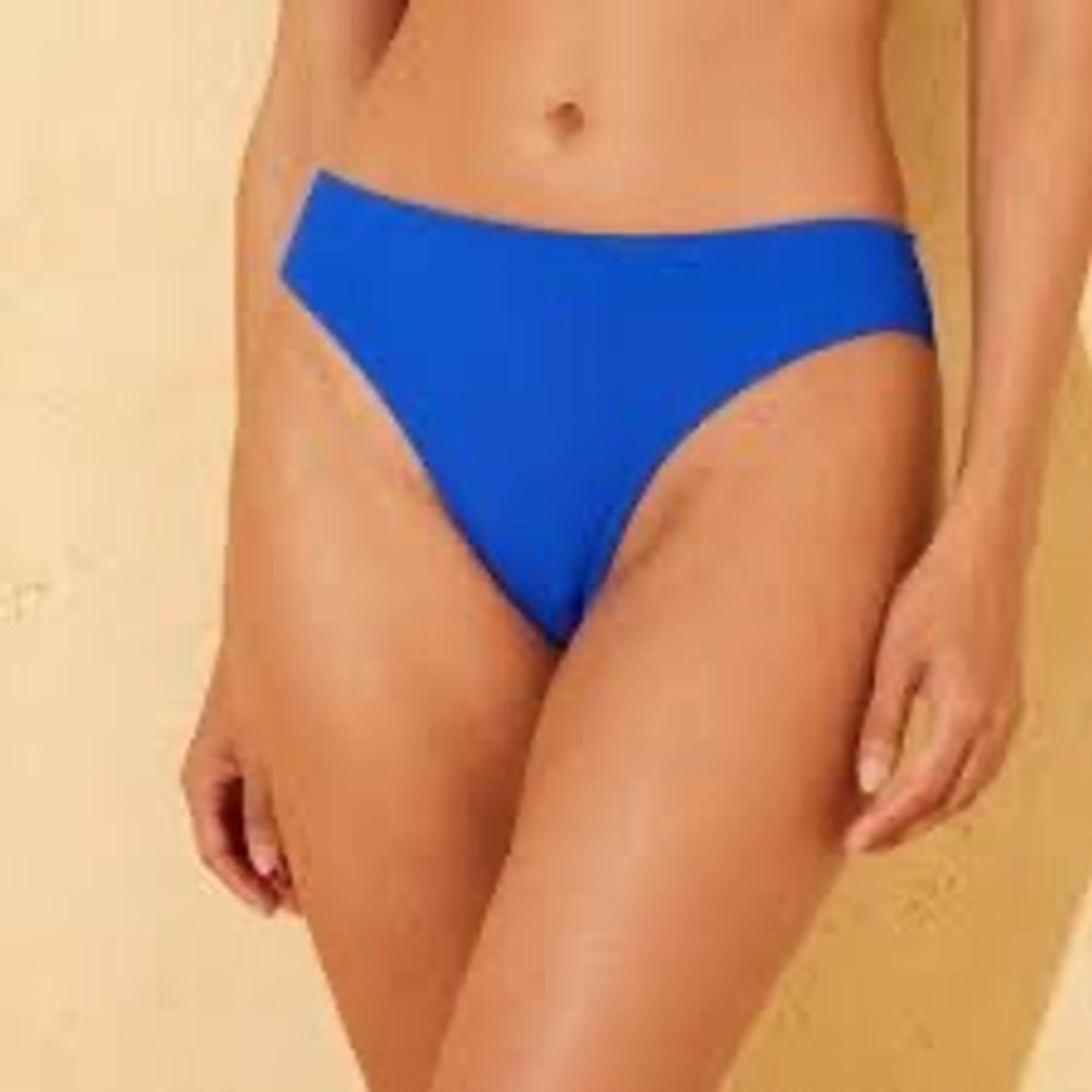 Shade‎ & Shore Women Cobalt Blue Low Rise High Leg Cheeky Bikini Bottom M 8-10